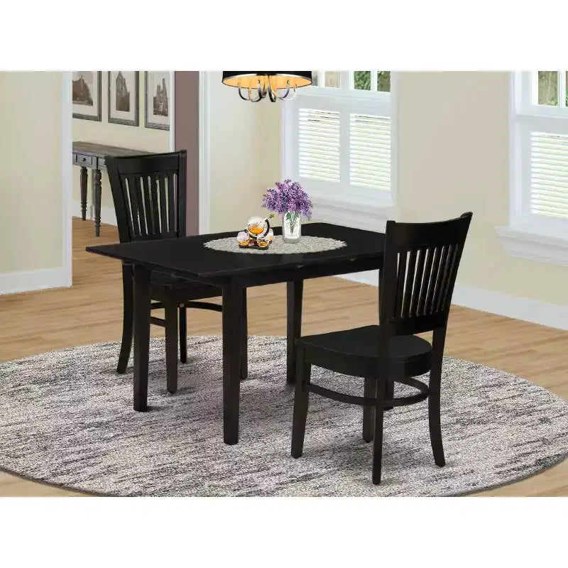 HomeStock Set da pranzo in 3 pezzi con piano rettangolare in legno massello nero e prolunga a farfalla
