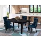 Set da pranzo rettangolare imbottito con ripiano in legno massello finitura nera a 5 pezzi - 4 posti