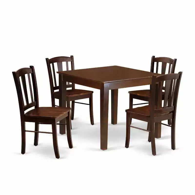 5-Piece Mahogany Finish Solid Wood Top - Dining Room Set - Seats-4