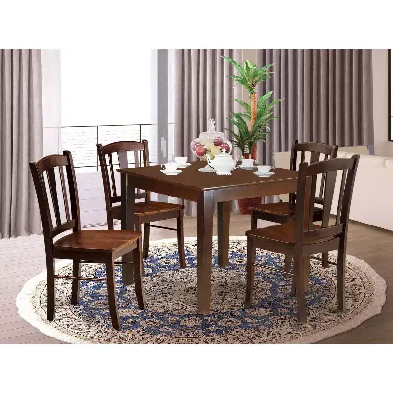 Set da pranzo 5 pezzi in legno massello con finitura mogano - Posti a sedere 4