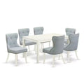 HomeStock 7-Piece Linen White Finish Solid Wood Top Dining Table with 6 Chairs