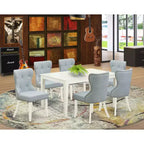 HomeStock Tavolo da Pranzo 7 Pezzi in Legno Massello Finitura Bianco Lino con 6 Sedie