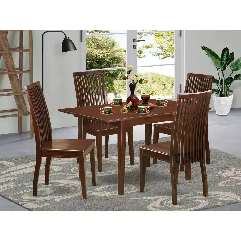 HomeStock Set da pranzo in 5 pezzi con ripiano in legno massello finitura mogano - Posti a sedere per 4 persone