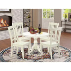 HomeStock tavolo da pranzo da 5 pezzi con piano in legno massello finitura bianco lino e 4 sedie con schienale a doghe