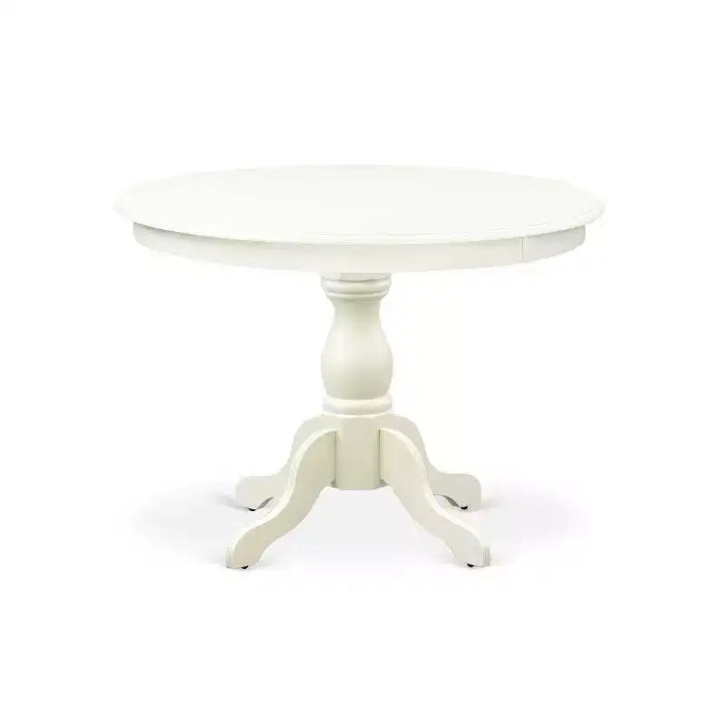 HomeStock tavolo da pranzo da 5 pezzi con piano in legno massello finitura bianco lino e 4 sedie con schienale a doghe
