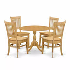 HomeStock 5-Piece Natural Oak Finish Solid Wood Top Dining table with 4 Chairs with Slat Back