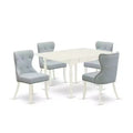 5-Piece Linen White Finish Solid Wood Top - Rectangular Dining Room Set Seats-4