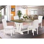 HomeStock Set di 5 pezzi: tavolo da pranzo con piano in legno massello finitura anticata Jacobean e 4 sedie Parson