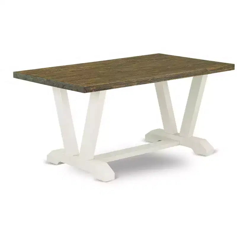 HomeStock Set di 5 pezzi: tavolo da pranzo con piano in legno massello finitura anticata Jacobean e 4 sedie Parson