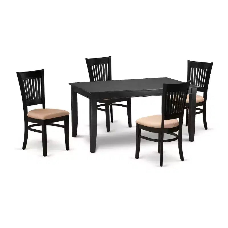 5-Piece Black Finish Solid Wood Top - Rectangular Dining Room Set Seats-4