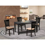 Set da pranzo 5 pezzi con piano in legno massello finitura nera - Rettangolare - 4 posti