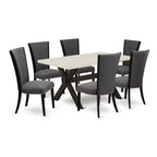 HomeStock 7-Piece Natural Oak Finish Solid Wood Top Dining Table with 6-Chairs