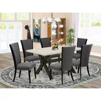 HomeStock Tavolo da Pranzo con Piano in Legno Massello Finitura Rovere Naturale 7 Pezzi con 6 Sedie