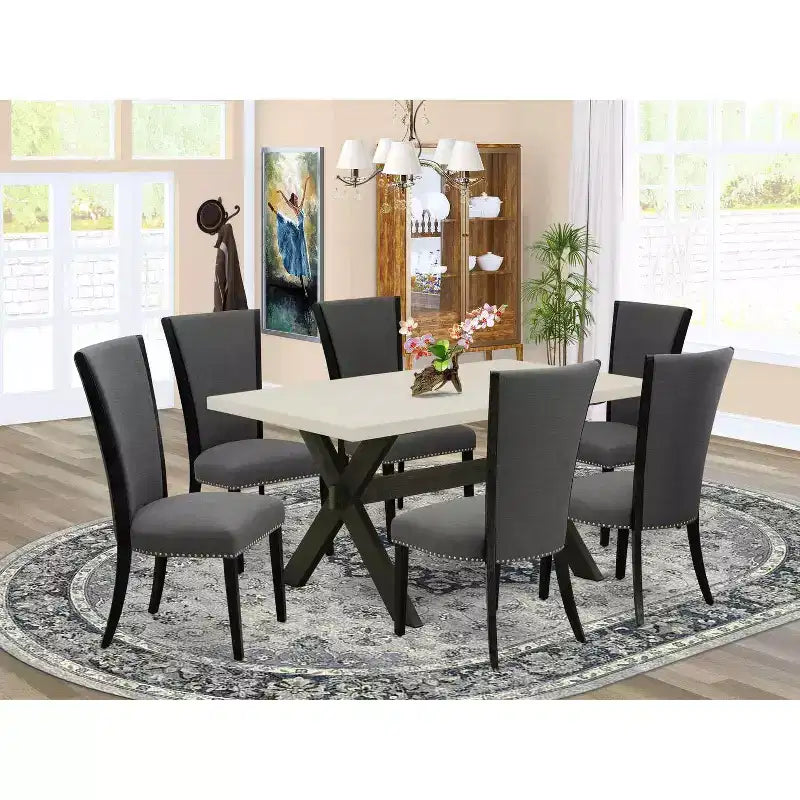 HomeStock Tavolo da Pranzo con Piano in Legno Massello Finitura Rovere Naturale 7 Pezzi con 6 Sedie