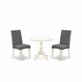 3-Piece Linen White Finish Solid Wood Top - Dining Room Set with High Back - Seats 4