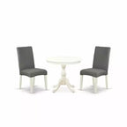 3-Piece Linen White Finish Solid Wood Top - Dining Room Set with High Back - Seats 4