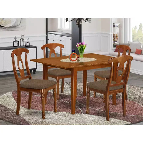 Set da pranzo 5 pezzi con piano in legno massello finitura marrone sella - Posti a sedere per 4 persone
