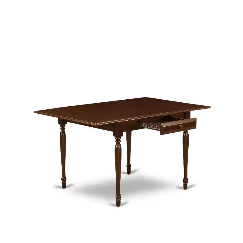 Set da pranzo rettangolare imbottito in legno massello con finitura mogano a 5 pezzi - 4 posti