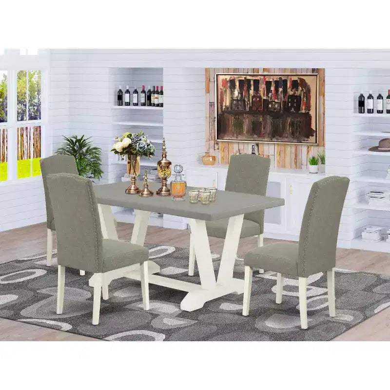 Tavolo da pranzo in legno massello con top in rovere naturale a 5 pezzi con 4 sedie