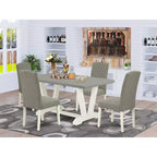 Tavolo da pranzo in legno massello con top in rovere naturale a 5 pezzi con 4 sedie