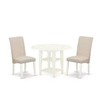 HomeStock 3-Piece Linen White Finish Round Solid Wood Top With Dropleaf Dining Table Set