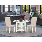 HomeStock Set da Pranzo 3 Pezzi con Tavolo Rotondo Pieghevole con Piano in Legno Massello Finitura Lino Bianco