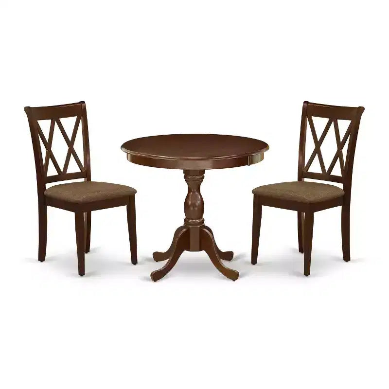 HomeStock 3-Piece Mahogany Finish Solid Wood Top - Dining Room Set - Seats 4