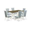 HomeStock 7-Piece Distressed Jacobean Finish Solid Wood Top Dining Table with 6 Parson-Chairs