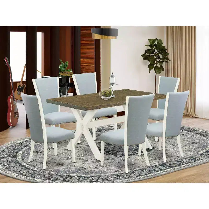 HomeStock Tavolo da Pranzo con 6 Sedie Parson, 7 Pezzi, in Legno Massello Finitura Jacobean Invecchiato