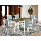 HomeStock Tavolo da Pranzo con 6 Sedie Parson, 7 Pezzi, in Legno Massello Finitura Jacobean Invecchiato