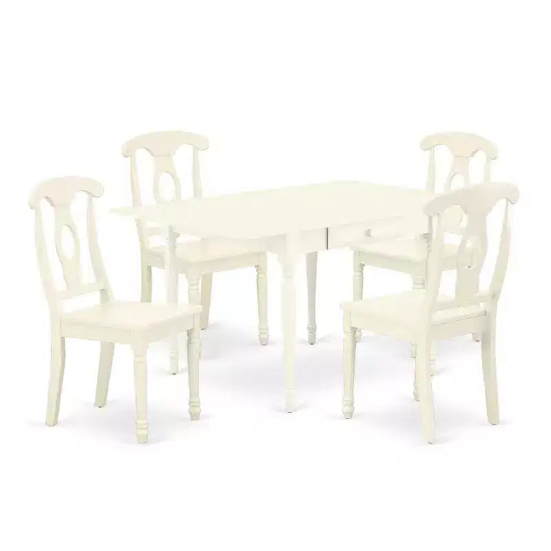 5-Piece Linen White Finish Solid Wood Top - Dining Room Set - Seats 4