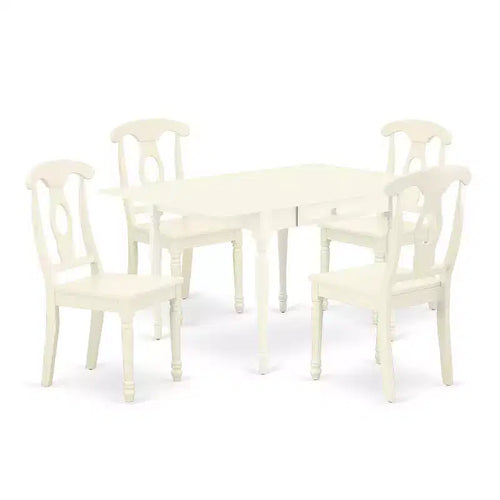 5-Piece Linen White Finish Solid Wood Top - Dining Room Set - Seats 4