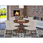 HomeStock Set Da Pranzo Con Tavolo Rotondo In Legno Massello Finitura Mogano E 4 Sedie Parson, 5 Pezzi