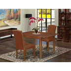 HomeStock Set da Pranzo 3 Pezzi con Tavolo Rettangolare in Legno Massello con Finitura Mogano e Allunga a Farfalla