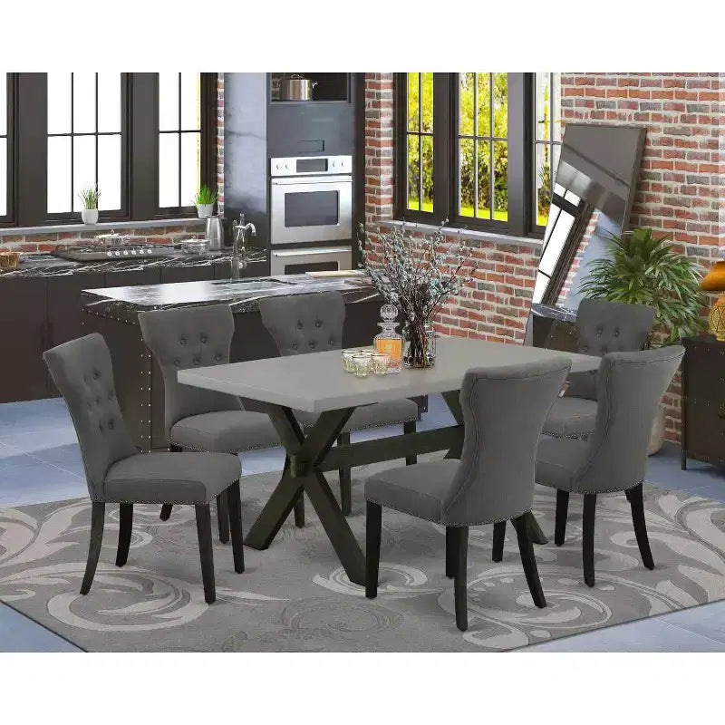 HomeStock Tavolo da Pranzo Rettangolare da 7 Pezzi con Piano in Legno Massello Finitura Rovere Naturale e 6 Sedie Parson