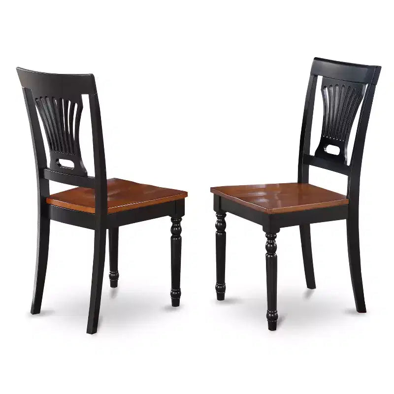 HomeStock Tavolo da pranzo quadrato in legno massello con finitura nera e color ciliegio a 7 pezzi con 6 sedie da pranzo con schienale a doghe, 6 posti a sedere