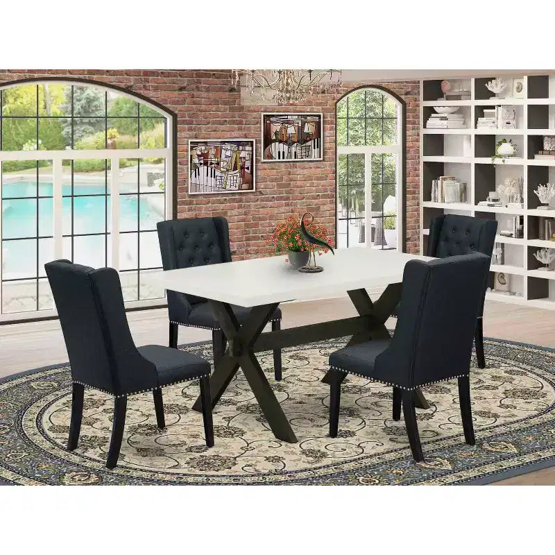 HomeStock Tavolo da pranzo con piano in legno massello e finitura in rovere naturale a 5 pezzi con 4 sedie