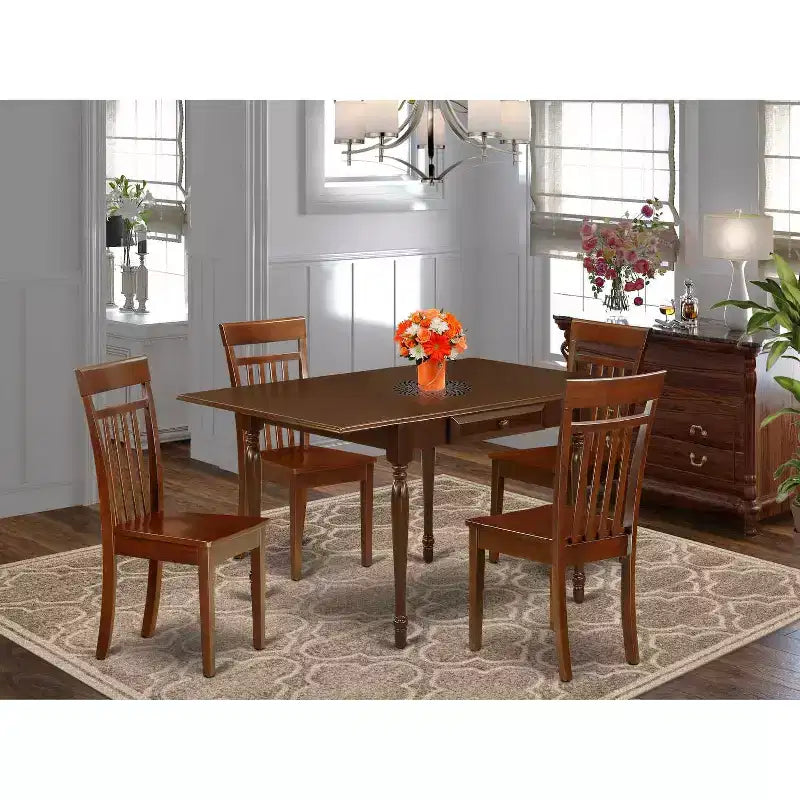 Set sala da pranzo HomeStock 5 pezzi in legno massello con finitura mogano - con piano ribaltabile - 4 posti a sedere