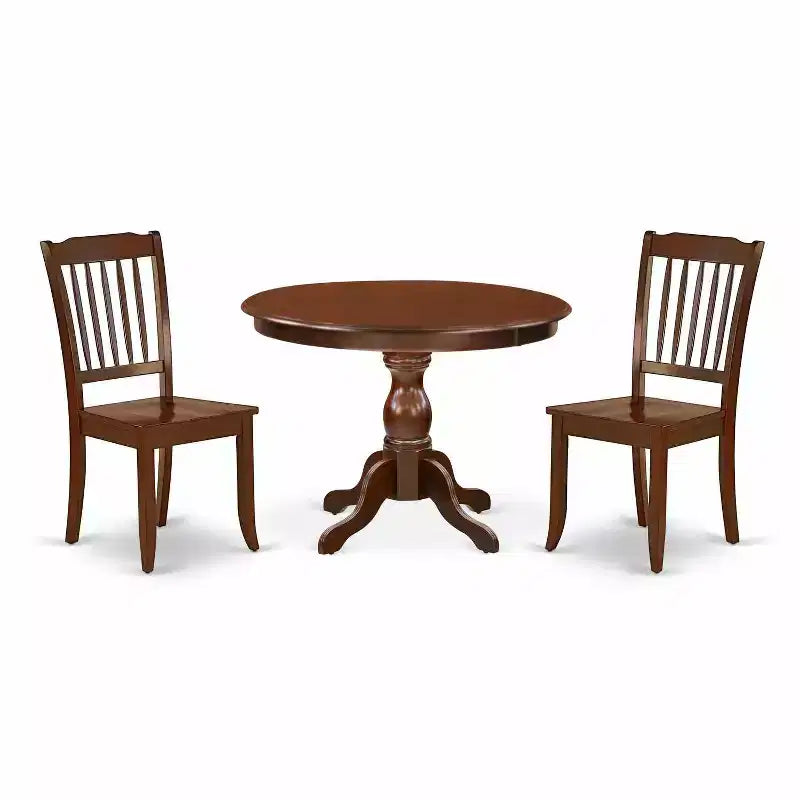 3-Piece Mahogany Finish Solid Wood Top - Dining Room Set - Seats 4