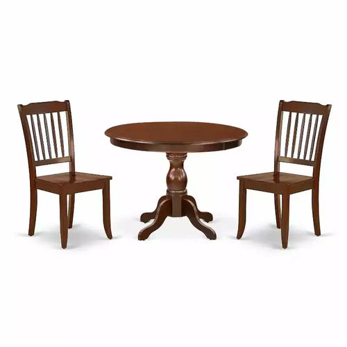 3-Piece Mahogany Finish Solid Wood Top - Dining Room Set - Seats 4