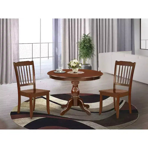 Set da pranzo da 3 pezzi in legno massello con finitura mogano - 4 posti a sedere