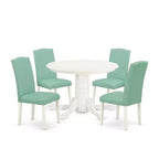 HomeStock 5-Piece Round Linen White Finish Solid Wood Top Dining Table with 4 Parson Chair