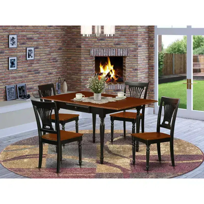 Set da tavolo da cucina con 4 sedie - Set da pranzo in legno - Finitura nera e ciliegio - Set da 5 pezzi