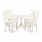 HomeStock 5-Piece Linen White Finish Solid Wood Top Dining table with 4 Chairs with Drop Leaf Slat Back