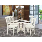 HomeStock Tavolo da pranzo in legno massello con piano bianco lino a 5 pezzi con 4 sedie con schienale a doghe a ribalta