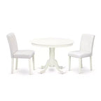 Kitchen Table Set 3 Piece - Round Dining Table & 2 Chairs - Small Space Dining Set - 42 Inch Linen White