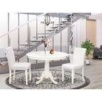 Set da tavolo da cucina 3 pezzi - Tavolo da pranzo rotondo e 2 sedie - Set da pranzo per piccoli spazi - Bianco lino da 42 pollici