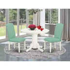 Set da pranzo 3 pz tavolo rotondo e 2 sedie Parsons - set tavolo da cucina 42 - gambe bianco lino, pelle sintetica Pond