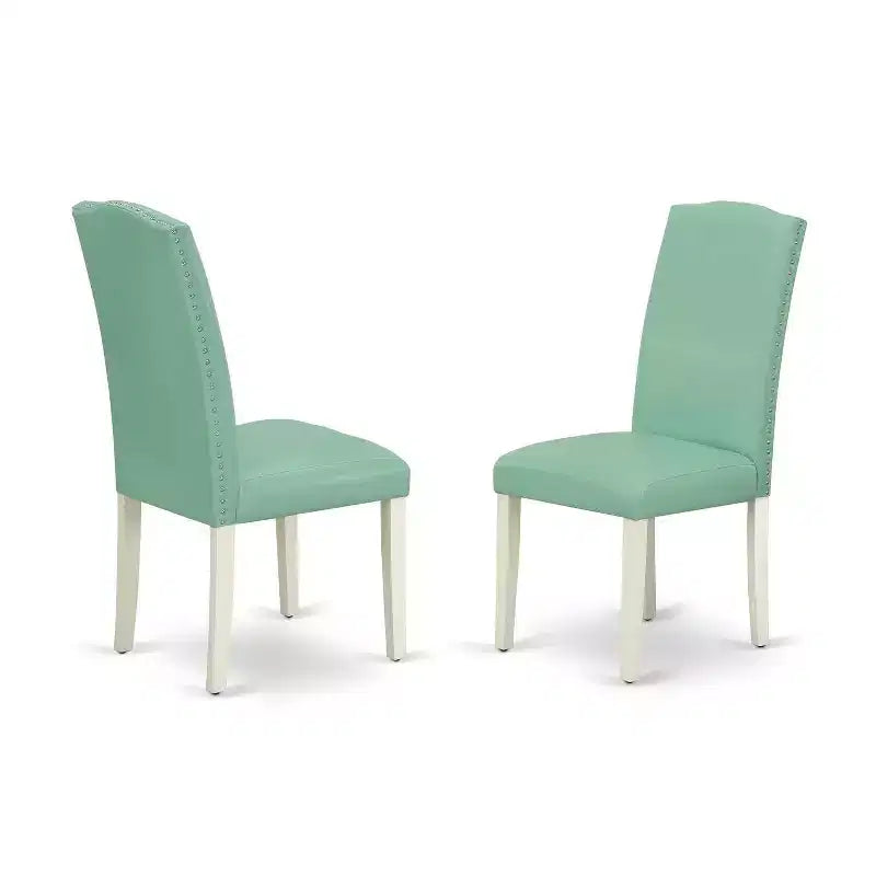 Set da pranzo 3 pz tavolo rotondo e 2 sedie Parsons - set tavolo da cucina 42 - gambe bianco lino, pelle sintetica Pond