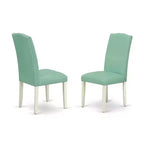 Set da pranzo 3 pz tavolo rotondo e 2 sedie Parsons - set tavolo da cucina 42 - gambe bianco lino, pelle sintetica Pond